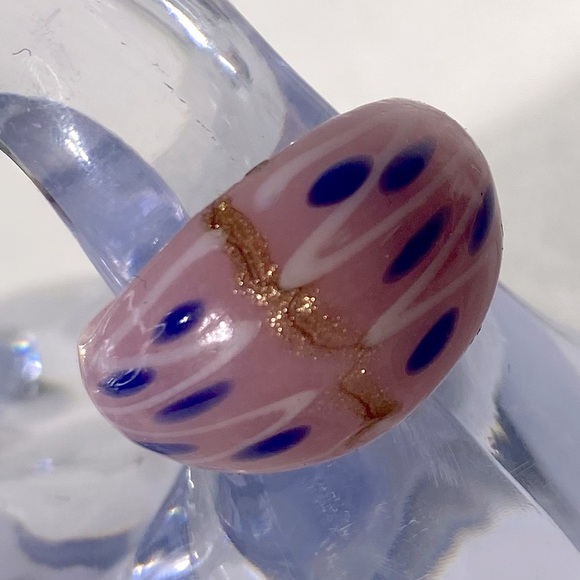 Vintage Art Glass Handmade Pink Blue Bronze Glitter Band Ring - Picture 11 of 11